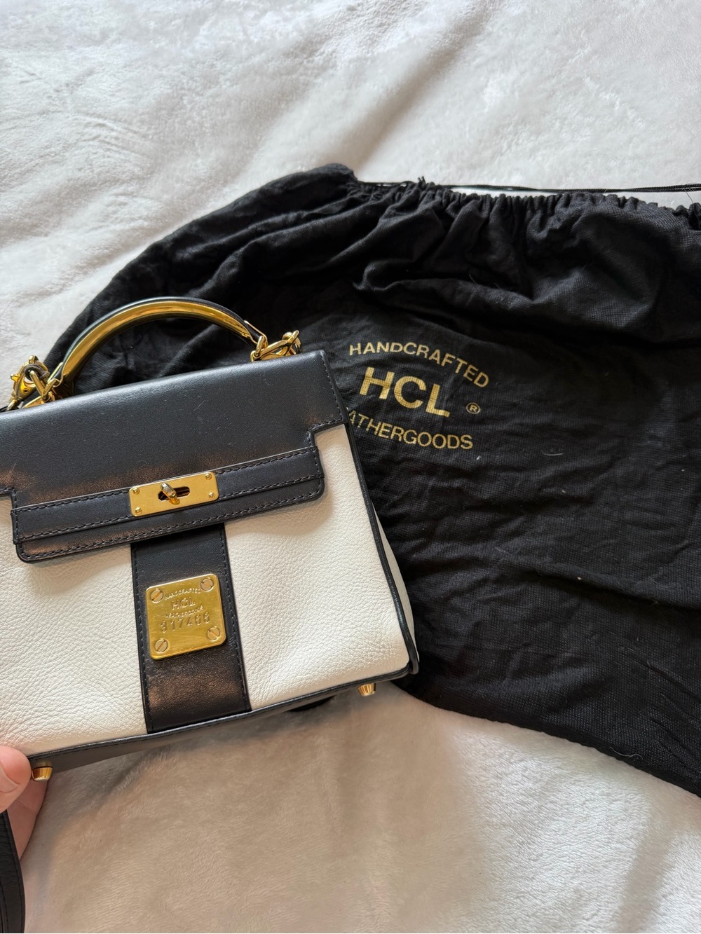 HCL Two-Tone Black & White Leather Top-Handle Bag